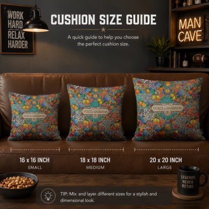 Luxury Mediterranean Citrus Designer Cushion | Premium Velvet Suede | Double-Sided Print