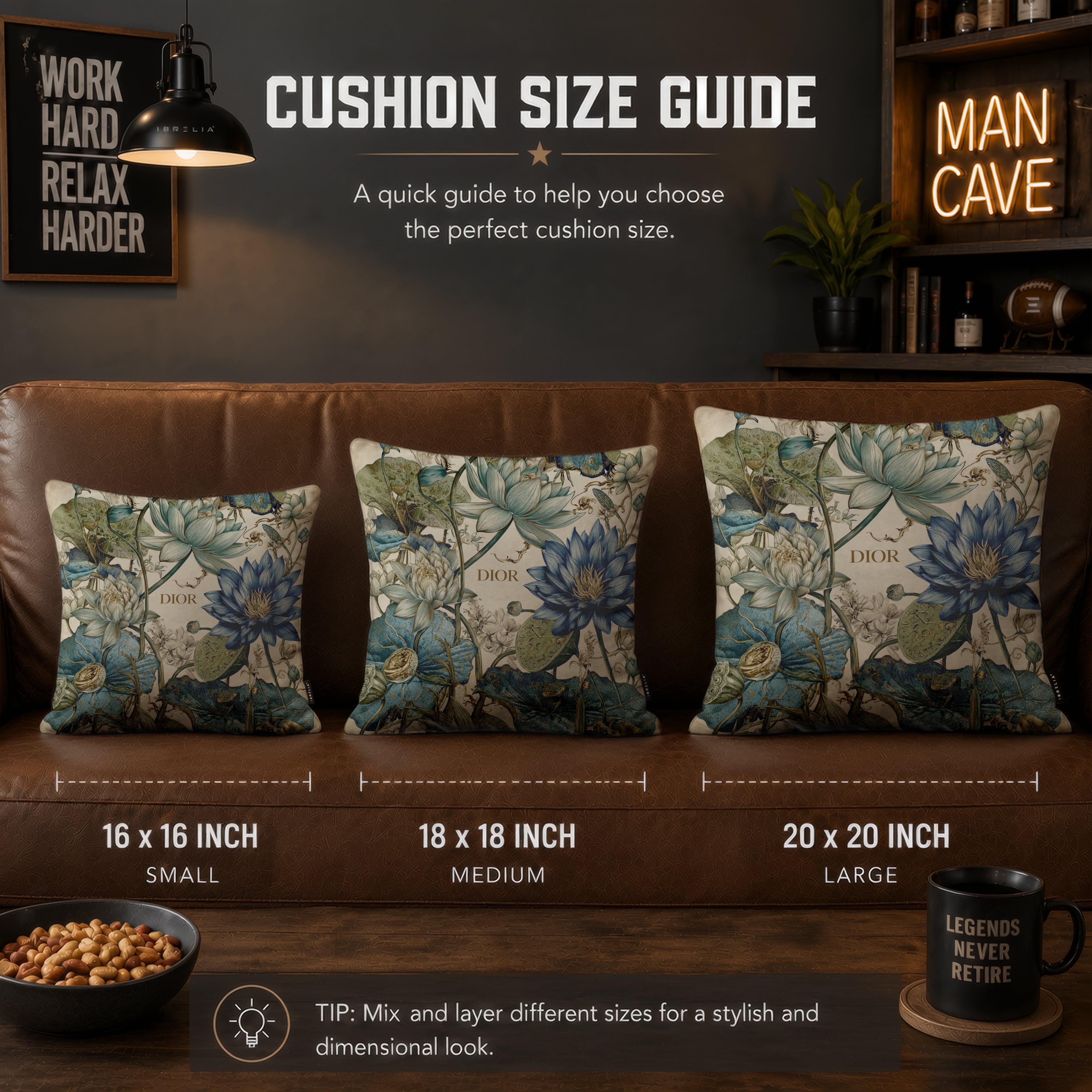 Luxury Blue Botanical Designer Cushion | Premium Velvet Suede | Double-Sided Print