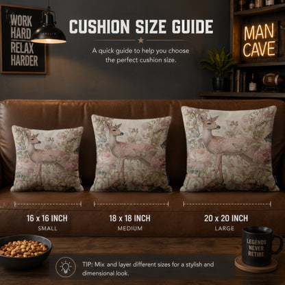 Vintage Floral Deer Cushion | Premium Velvet Suede | Double-Sided Print