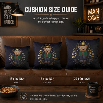 Royal Teddy Crest Cushion | Premium Velvet Suede | Double-Sided Print