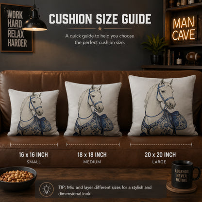 Royal Blue Horse Velvet Suede Decorative Cushion | Premium Double-Sided Print