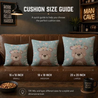 Cute Floral Teddy Bear Cushion | Premium Velvet Suede | Double-Sided Print