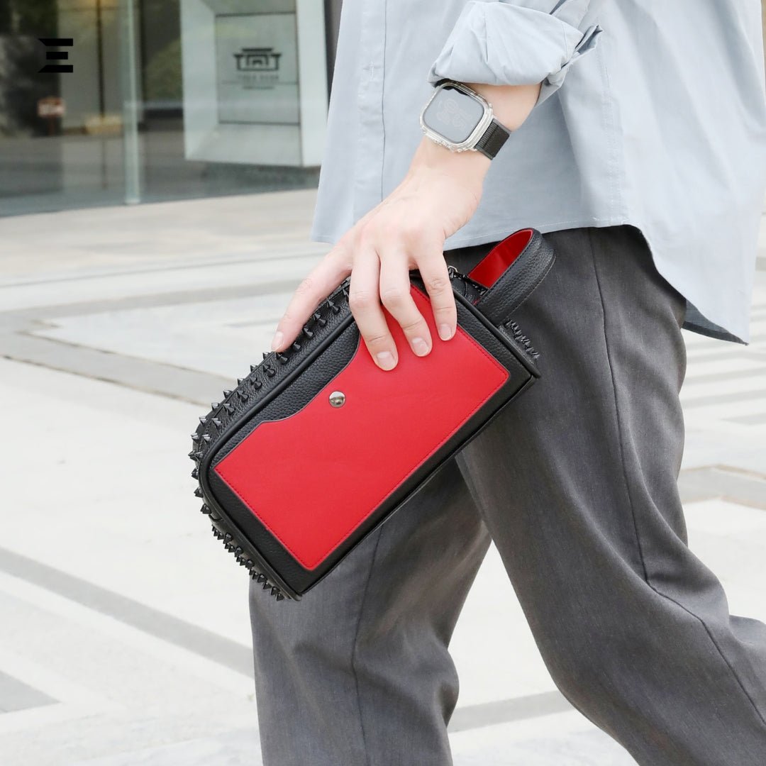 Elegant Black Rivet Leather Wrist Clutch – Unisex Evening & Party Bag IBRELIA™ - IBRELIA