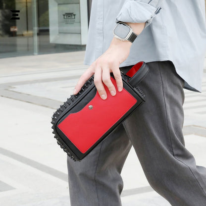 Elegant Black Rivet Leather Wrist Clutch – Unisex Evening & Party Bag IBRELIA™ - IBRELIA