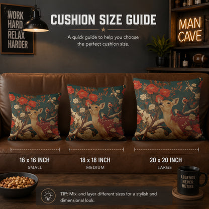 Vintage Woodland Deer Cushion | Premium Velvet Suede | Double-Sided Print
