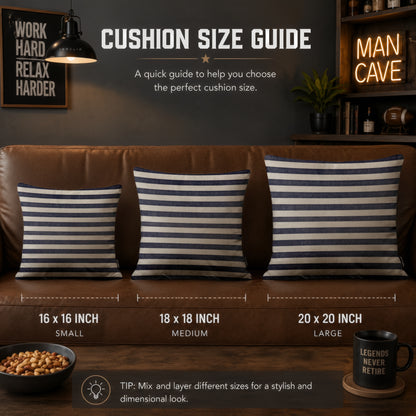 Classic Navy Striped Cushion | Premium Velvet Suede | Double-Sided Print