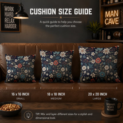 Midnight Botanical Floral Cushion | Premium Velvet Suede | Double-Sided Print