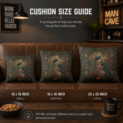 Vintage Peacock Garden Cushion | Premium Velvet Suede | Double-Sided Print