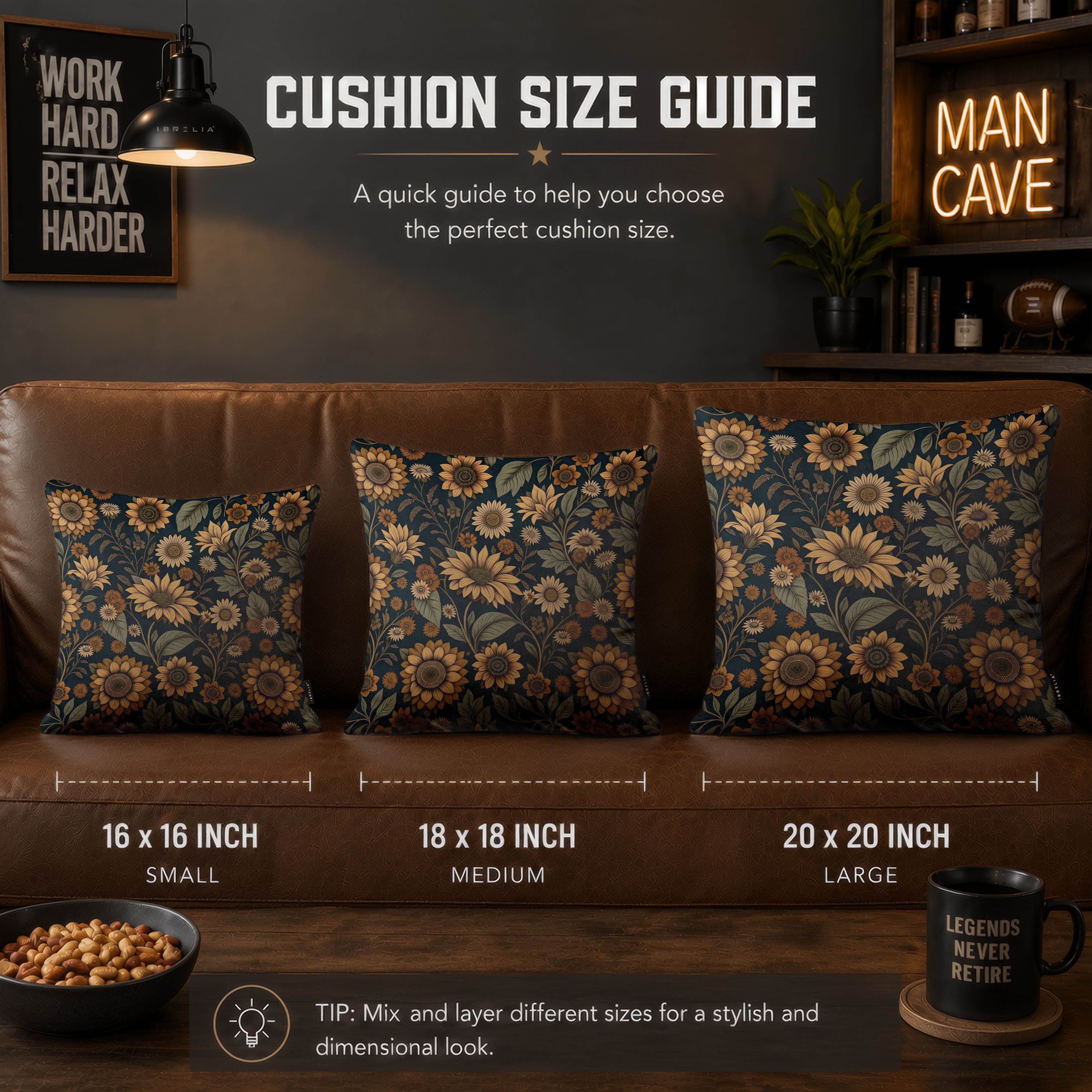 Midnight Sunflower Botanical Cushion | Premium Velvet Suede | Double-Sided Print
