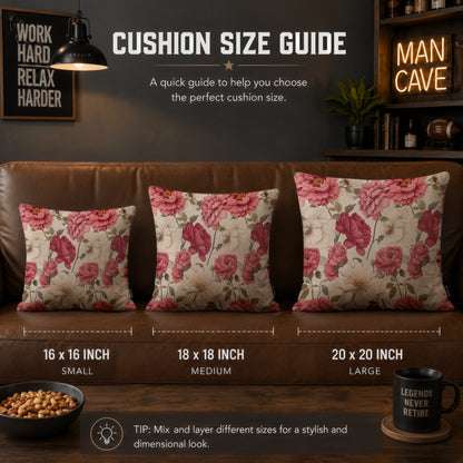 Blush Peony Floral Cushion | Premium Velvet Suede | Double-Sided Print