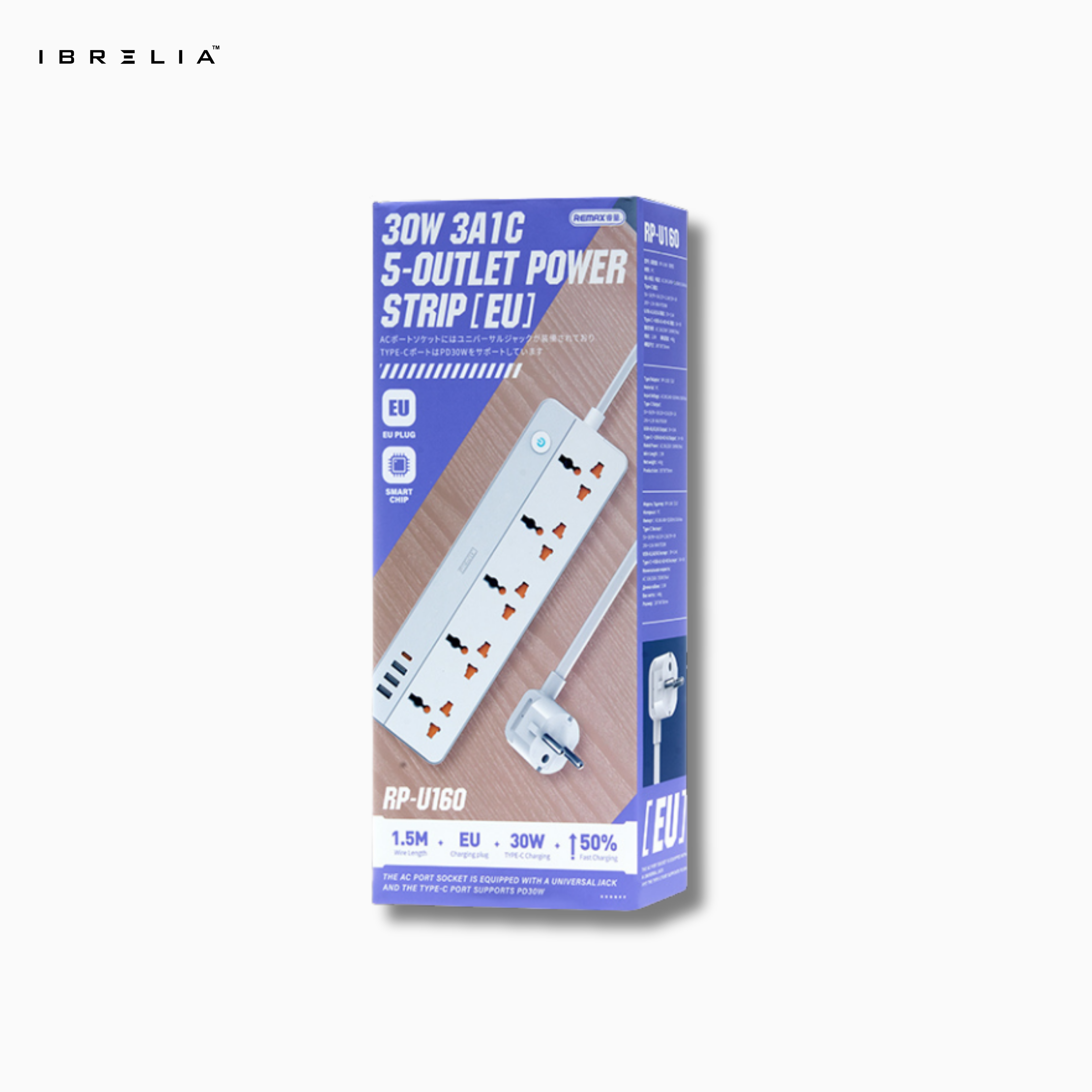 REMAX Kiddy 30W 3A1C 5-Outlet Power Strip RP-U160 (EU) | IBRELIA™