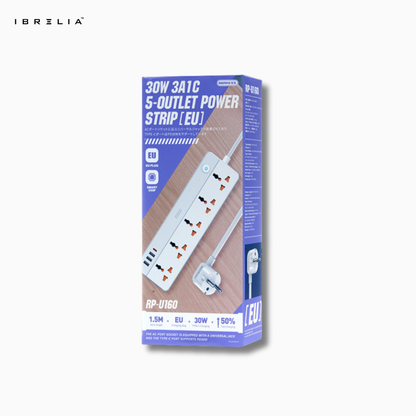 REMAX Kiddy 30W 3A1C 5-Outlet Power Strip RP-U160 (EU) | IBRELIA™
