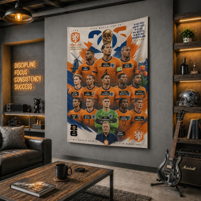 Netherlands National Team – FIFA World Cup 2026 Squad – Premium Jute Fabric Tapestry – IBRELIA™