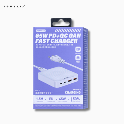Remax Dongfeng 65W PD + QC GaN Desktop Fast Charger RP-U183 | IBRELIA™