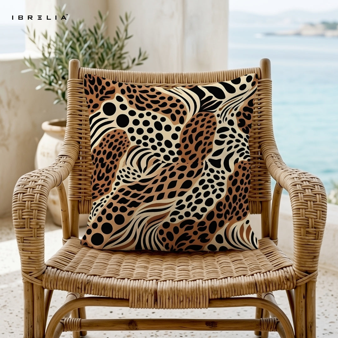 Abstract Animal Print Cushion – 15x15 Inch Decorative Pillow | Leopard Inspired Pattern Cushion | Double-Sided Print | Premium Fibre Filling | IBRELIA™