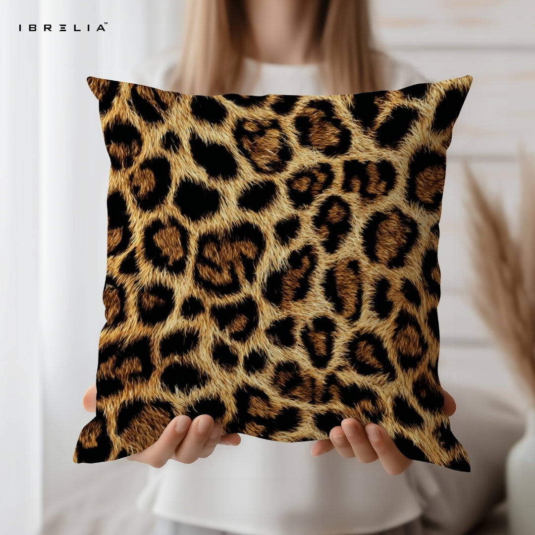 Leopard Fur Print Cushion – 15x15 Inch Decorative Pillow | Realistic Animal Print Cushion | Double-Sided Print | Premium Fibre Filling | IBRELIA™ IBRELIA
