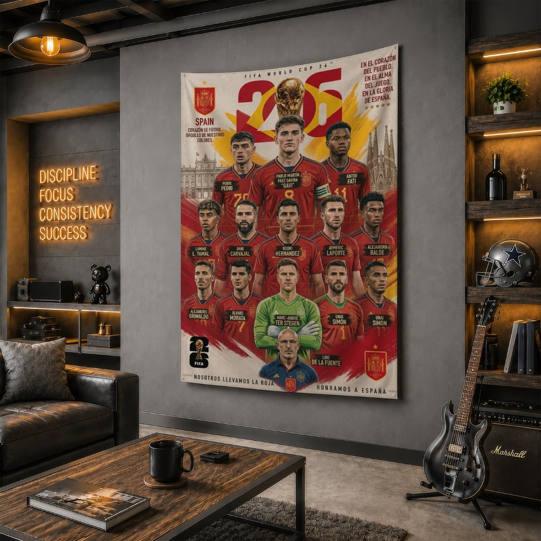 Spain National Team – FIFA World Cup 2026 Squad – Premium Jute Fabric Tapestry – IBRELIA™