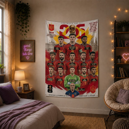 Spain National Team – FIFA World Cup 2026 Squad – Premium Jute Fabric Tapestry – IBRELIA™