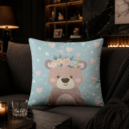 Cute Floral Teddy Bear Cushion | Premium Velvet Suede | Double-Sided Print