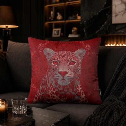 Crimson Leopard Cushion | Premium Velvet Suede | Double-Sided Print