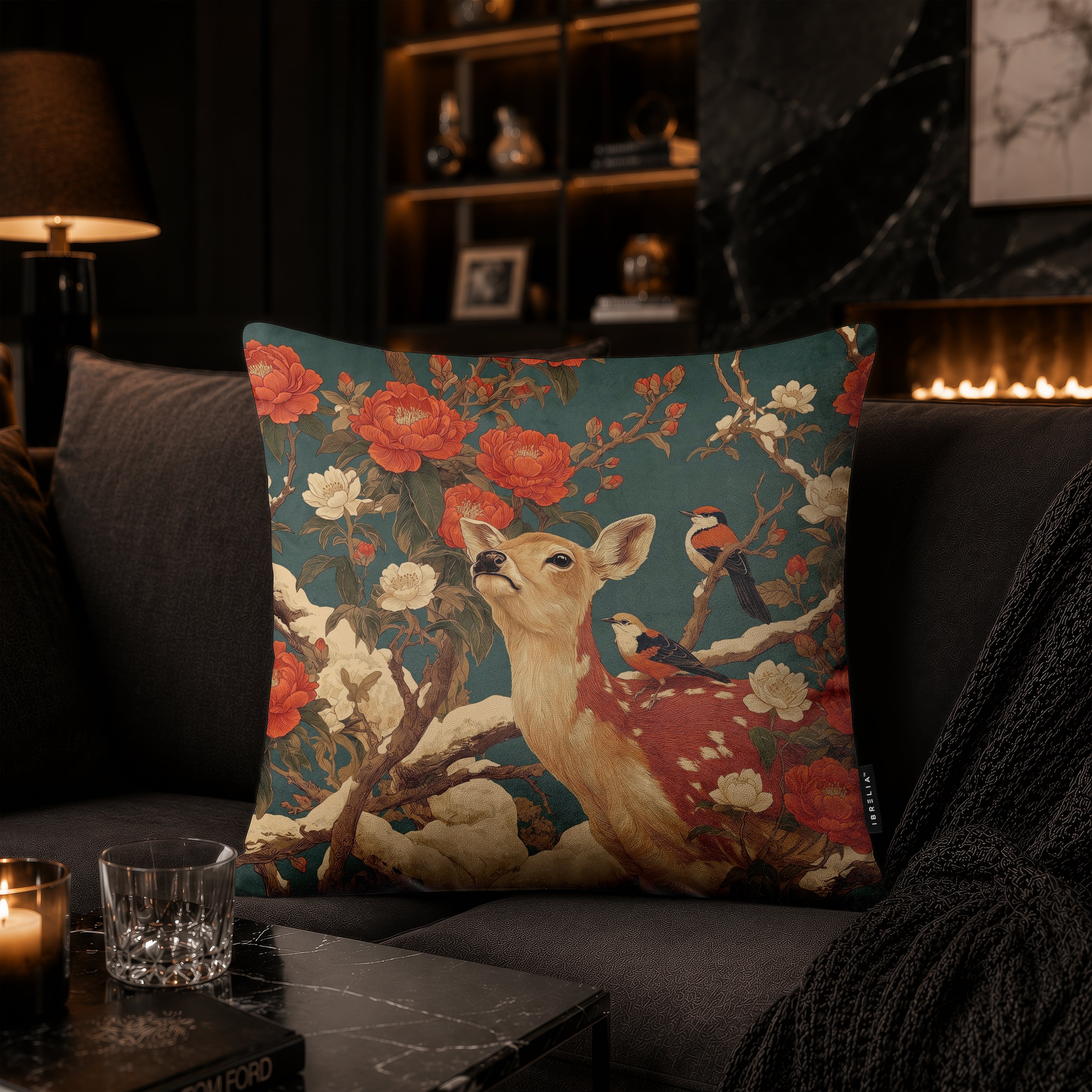 Vintage Woodland Deer Cushion | Premium Velvet Suede | Double-Sided Print