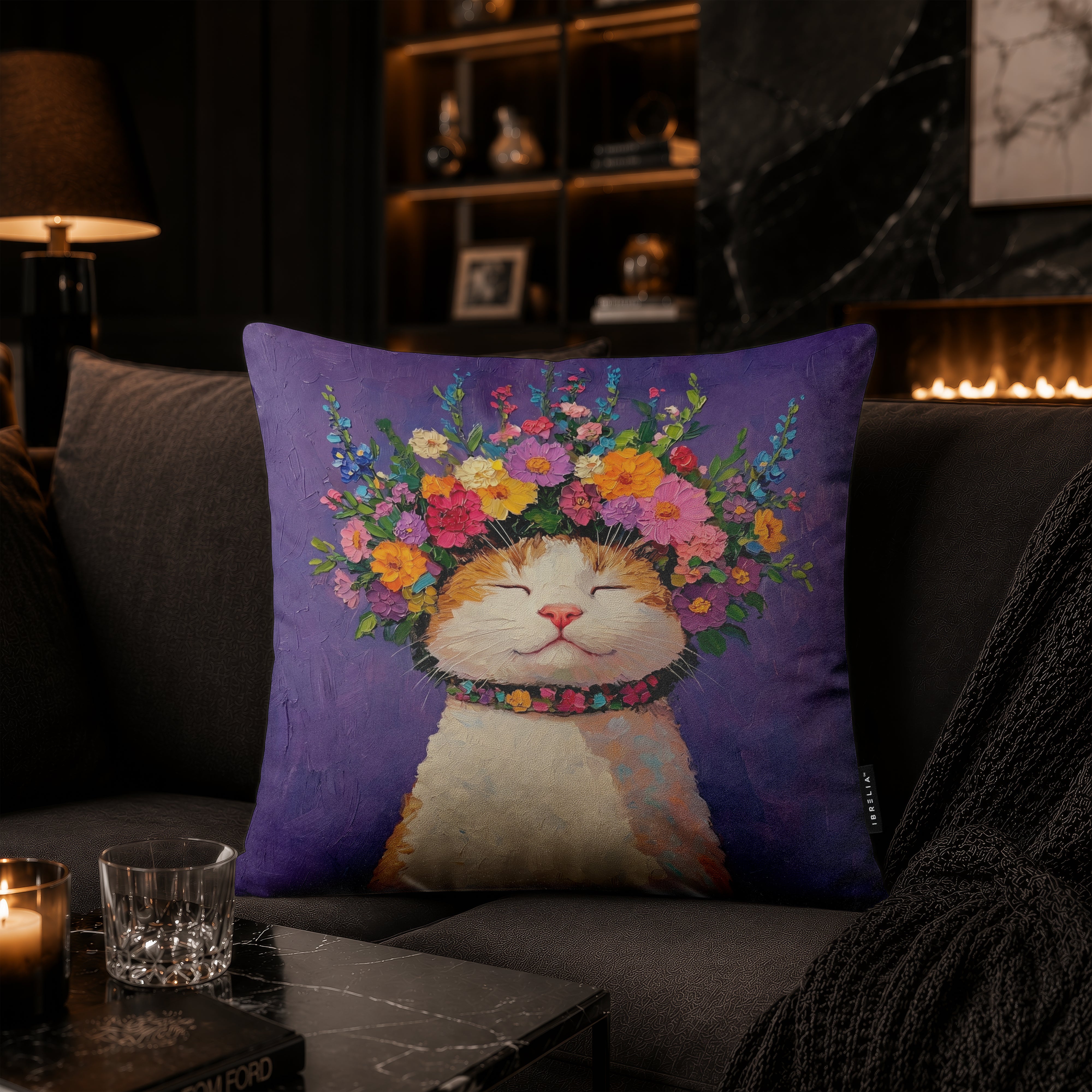 Whimsical Floral Cat Cushion | Premium Velvet Suede | Double-Sided Print