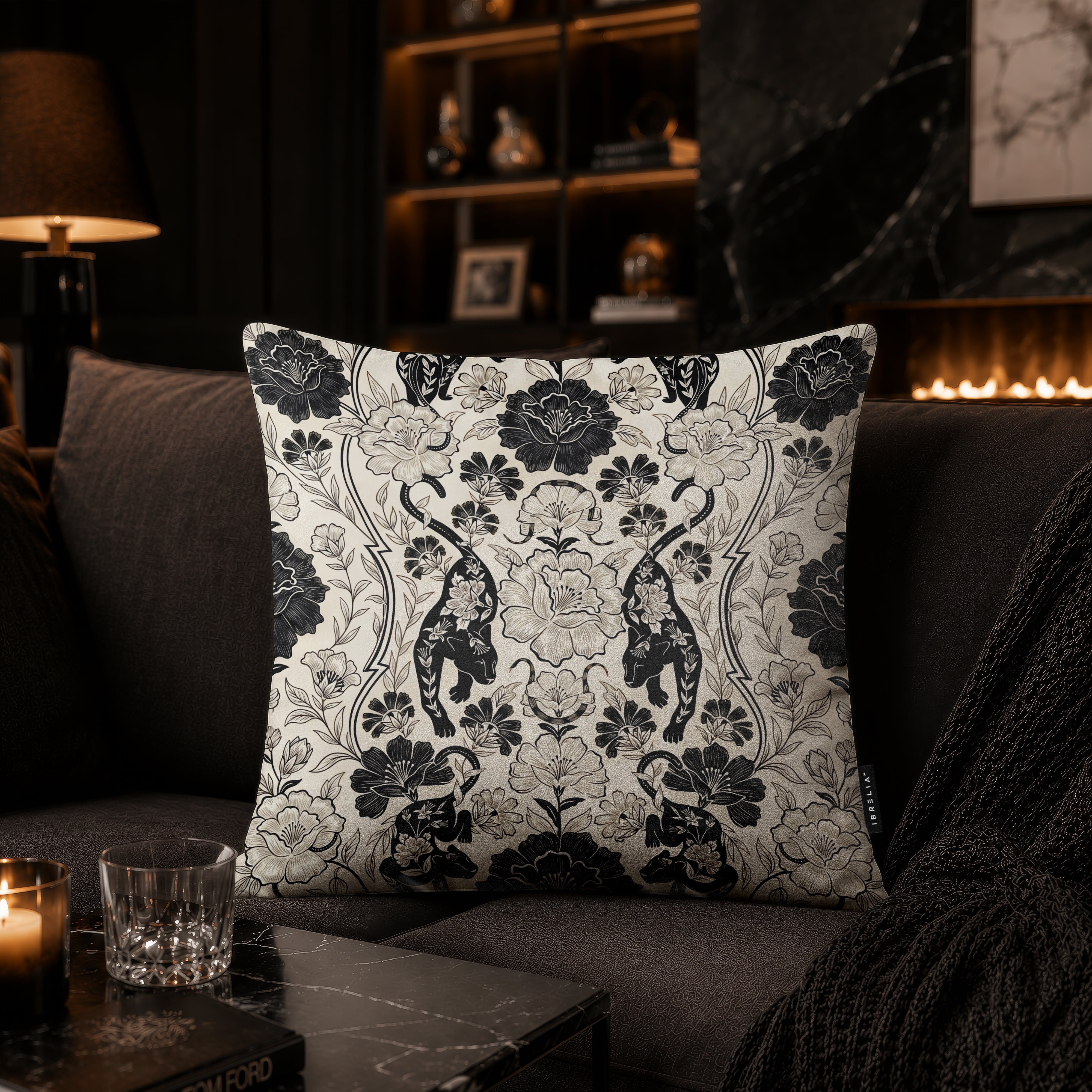 Elegant Black & White Floral Damask Cushion | Premium Velvet Suede | Double-Sided Print