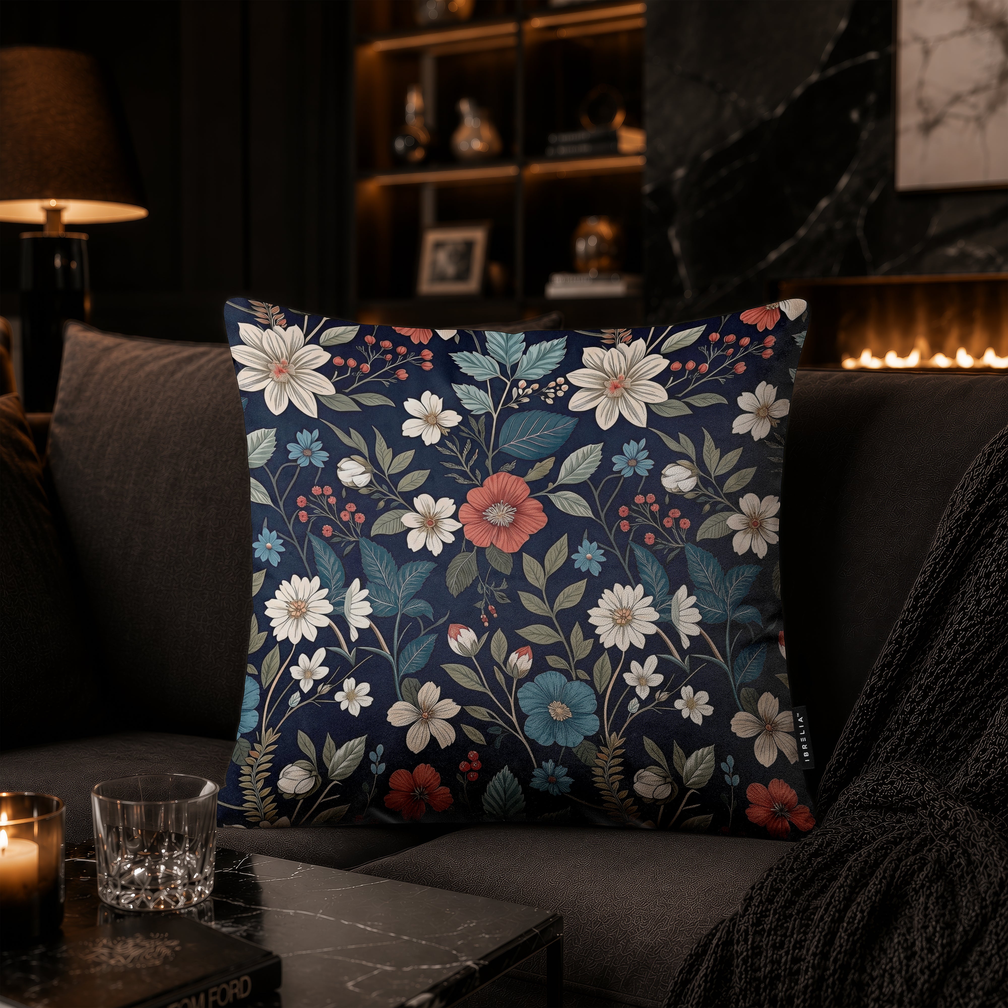 Midnight Botanical Floral Cushion | Premium Velvet Suede | Double-Sided Print