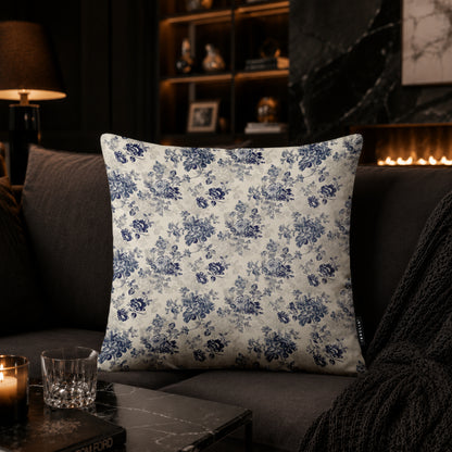 Blue Toile Floral Cushion | Premium Velvet Suede | Double-Sided Print