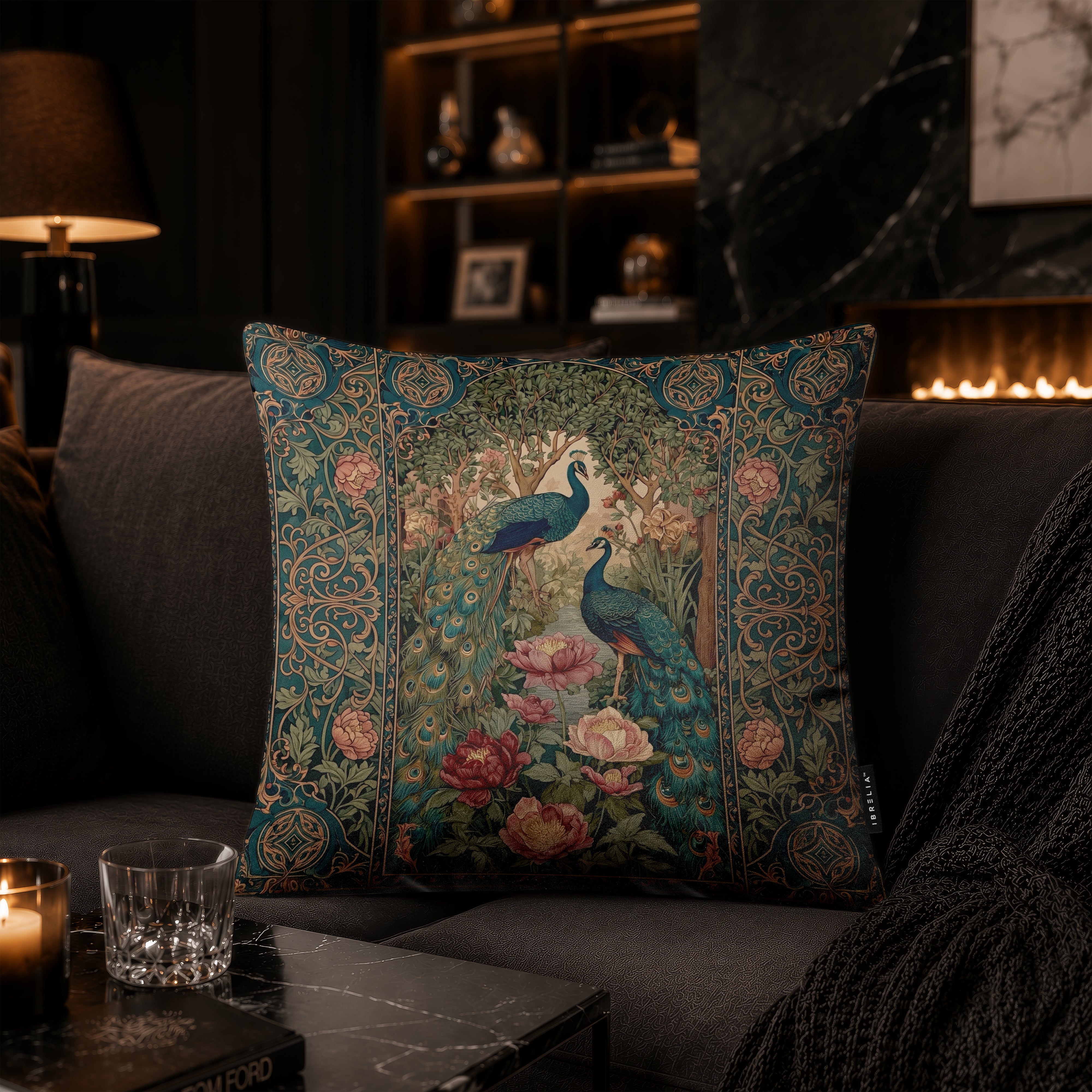 Vintage Peacock Garden Cushion | Premium Velvet Suede | Double-Sided Print