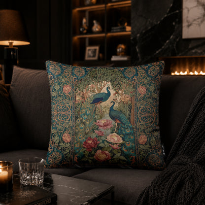 Vintage Peacock Garden Cushion | Premium Velvet Suede | Double-Sided Print