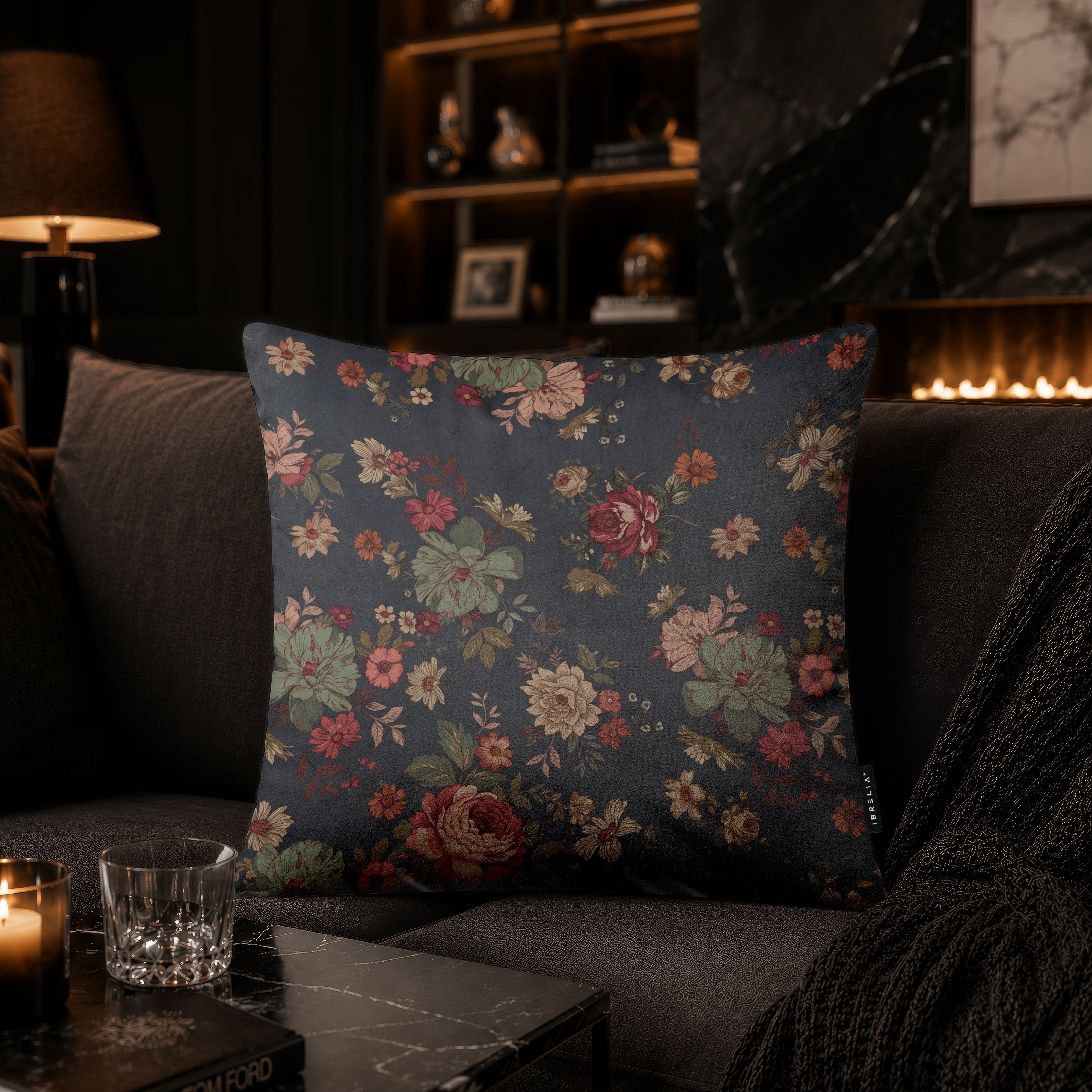 Vintage Midnight Floral Cushion | Premium Velvet Suede | Double-Sided Print