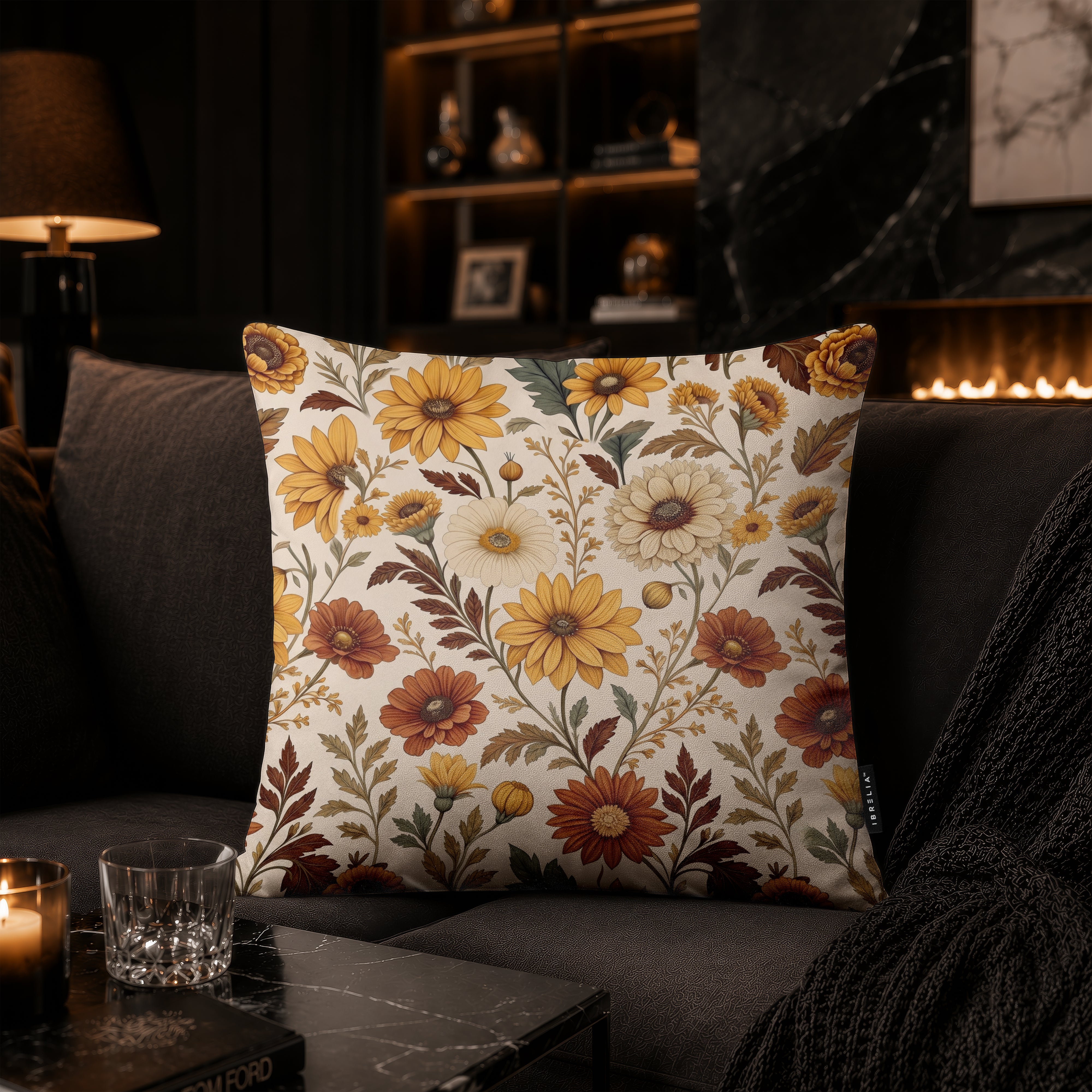 Autumn Wildflower Botanical Cushion | Premium Velvet Suede | Double-Sided Print