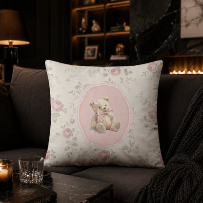 Vintage Floral Teddy Bear Cushion | Premium Velvet Suede | Double-Sided Print