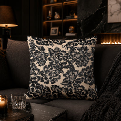 Monochrome Floral Cushion | Premium Velvet Suede | Double-Sided Print