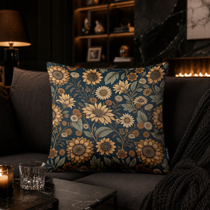 Midnight Sunflower Botanical Cushion | Premium Velvet Suede | Double-Sided Print