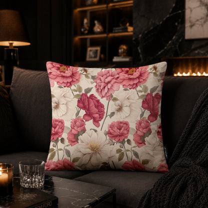 Blush Peony Floral Cushion | Premium Velvet Suede | Double-Sided Print