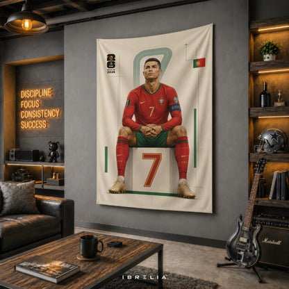 Cristiano Ronaldo – FIFA World Cup 2026 – Premium Jute Fabric Tapestry – IBRELIA™