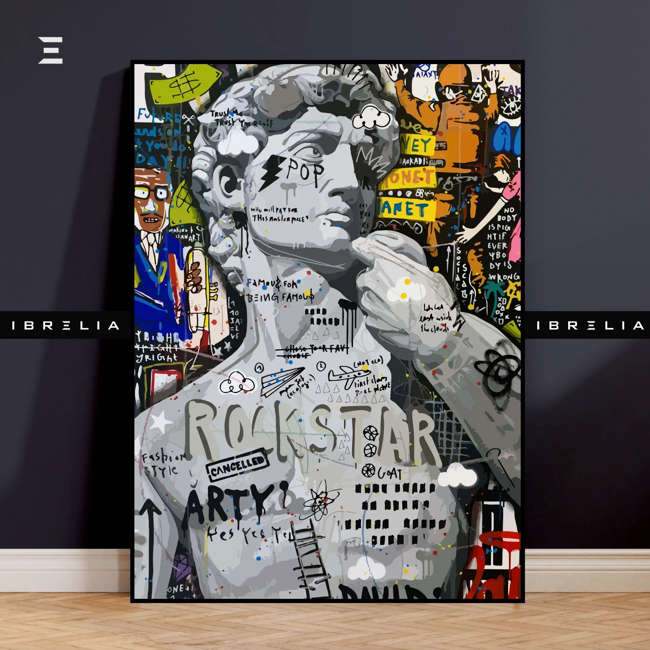 Michelangelo’s David Graffiti Pop Art Resin Wall Art – “Rockstar” Edition | IBRELIA IBRELIA