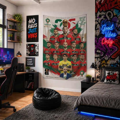 Morocco National Team – FIFA World Cup 2026 Squad – Premium Jute Fabric Tapestry – IBRELIA™