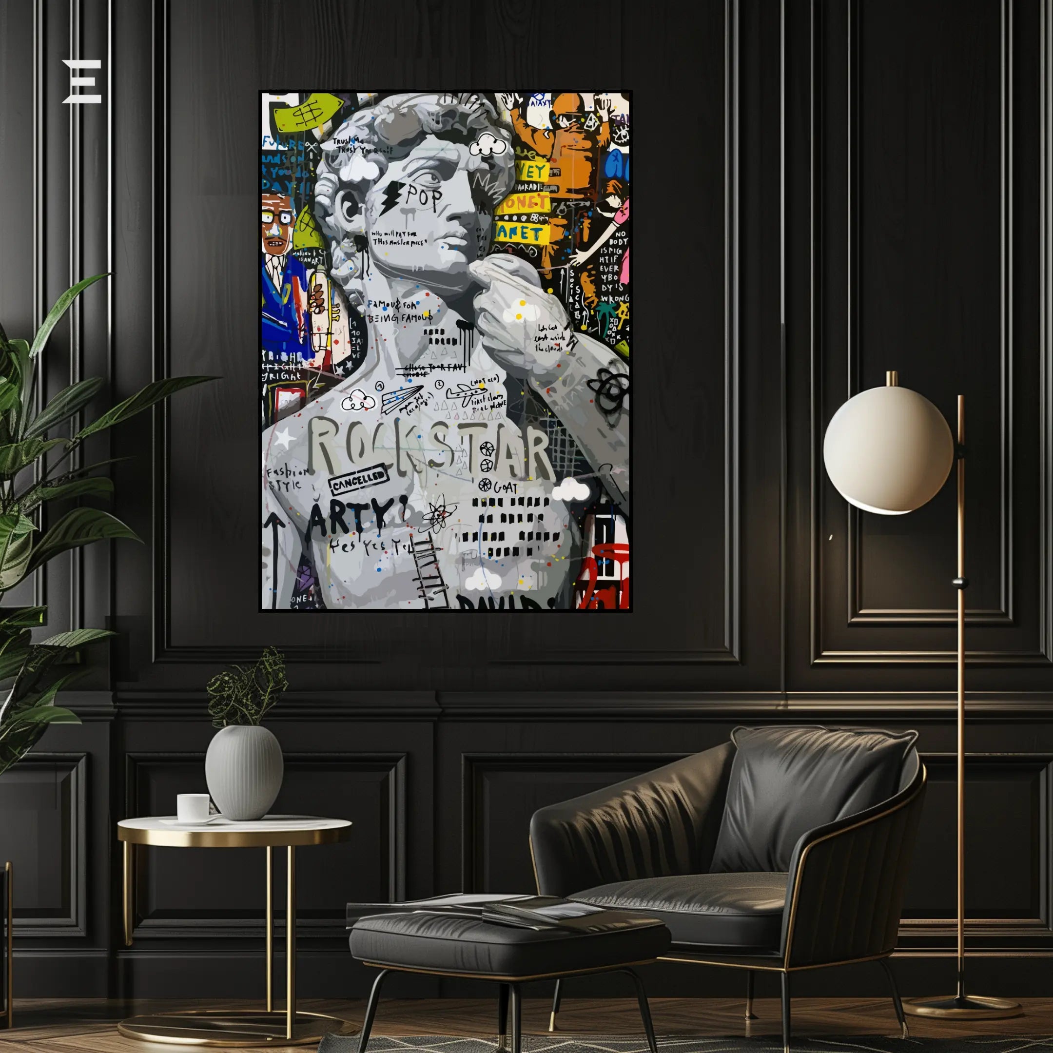 Michelangelo’s David Graffiti Pop Art Resin Wall Art – “Rockstar” Edition | IBRELIA IBRELIA