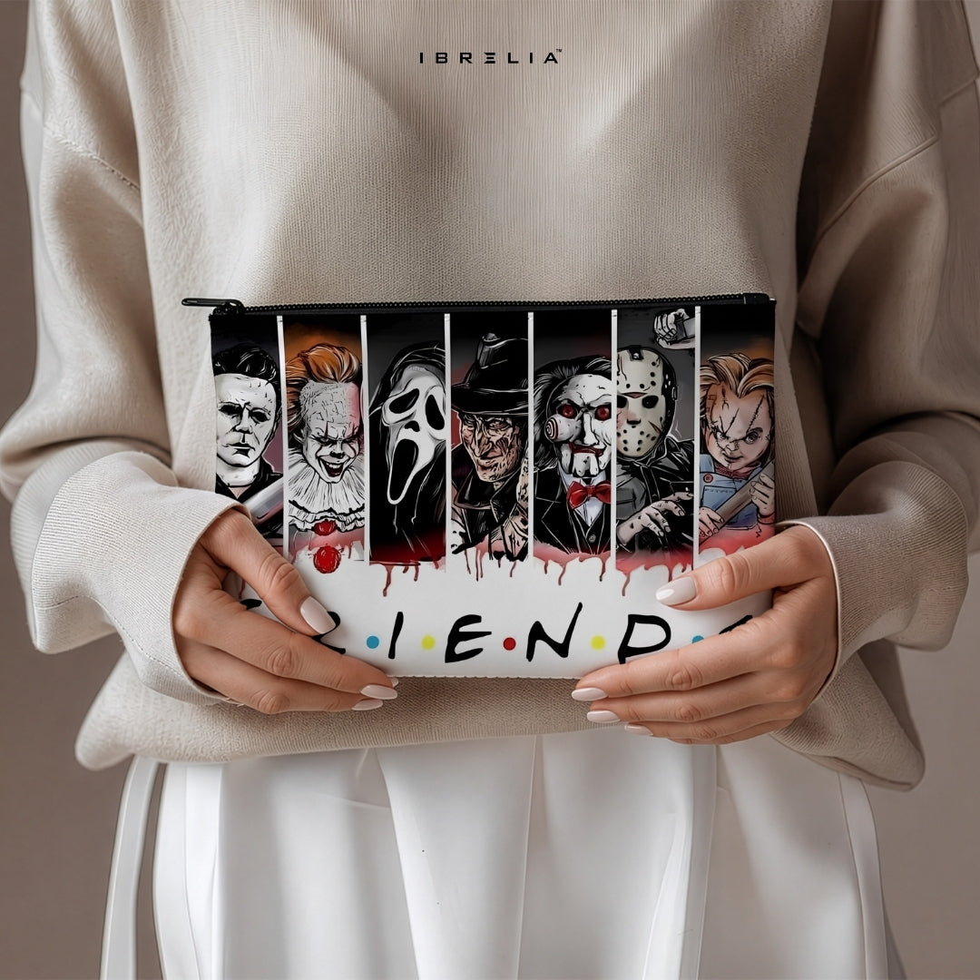 Horror Icons Friends Style Makeup & Pencil Pouch – Double-Sided Print – IBRELIA™ IBRELIA