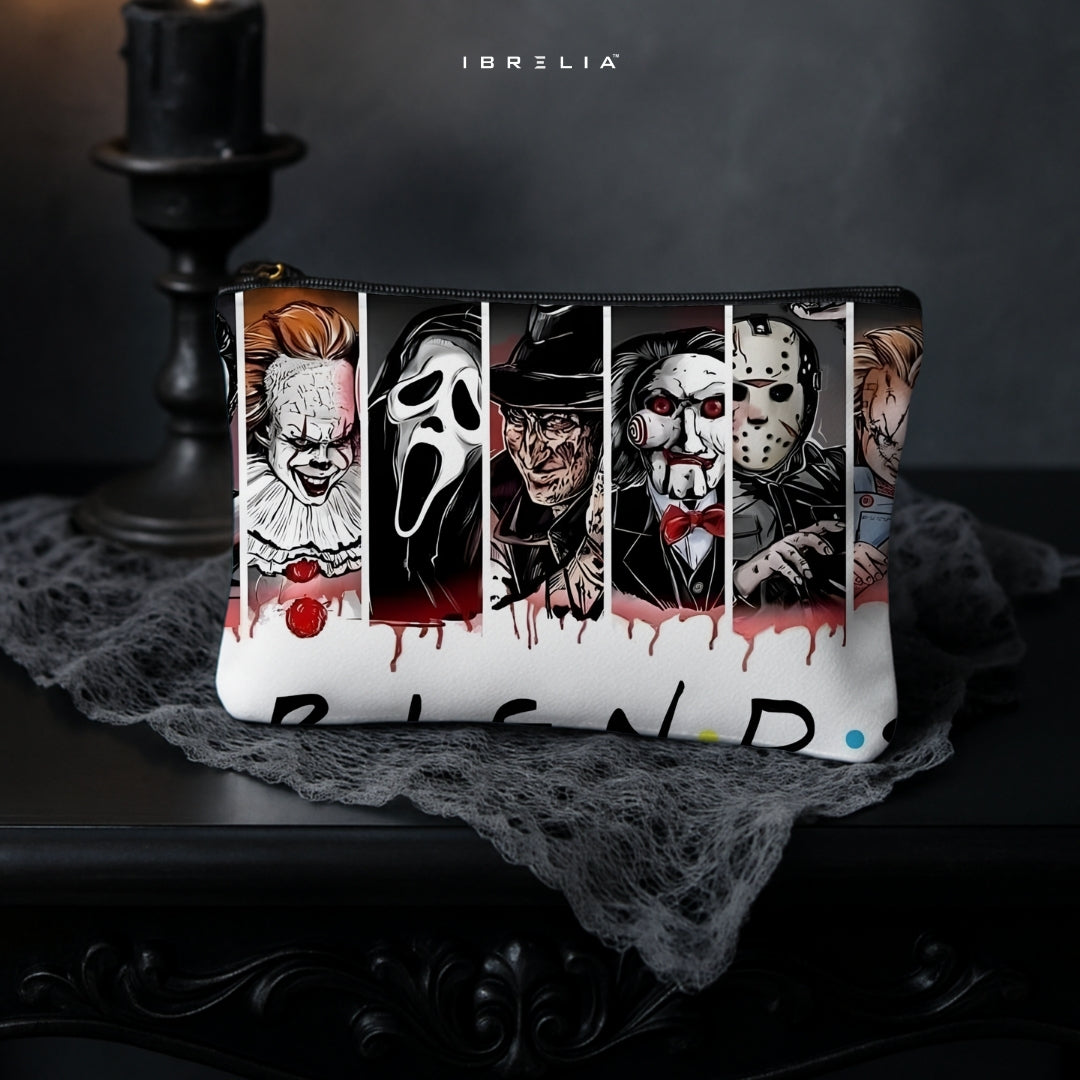 Horror Icons Friends Style Makeup & Pencil Pouch – Double-Sided Print – IBRELIA™ IBRELIA