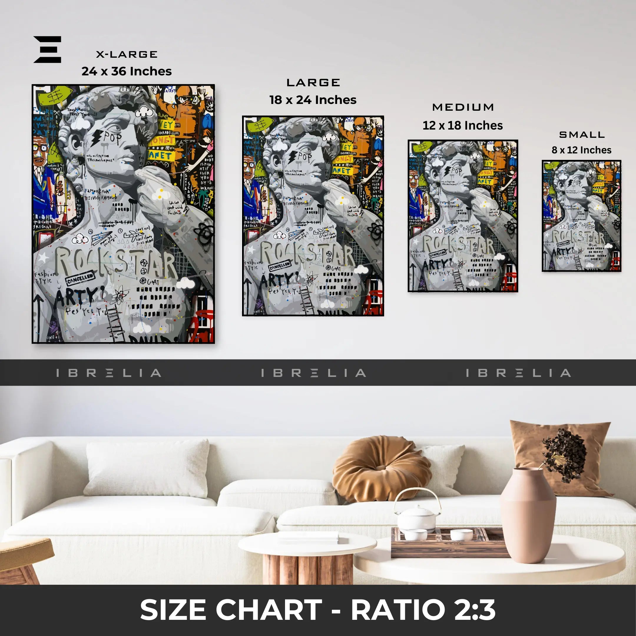 Michelangelo’s David Graffiti Pop Art Resin Wall Art – “Rockstar” Edition | IBRELIA IBRELIA