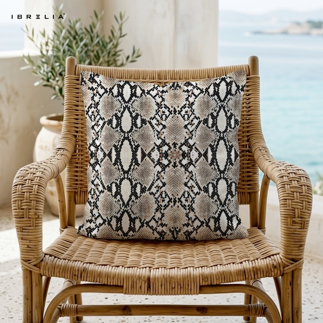 Snake Skin Pattern Cushion – 15x15 Inch Decorative Pillow | Exotic Texture Design Cushion | Double-Sided Print | Premium Fibre Filling | IBRELIA™ IBRELIA