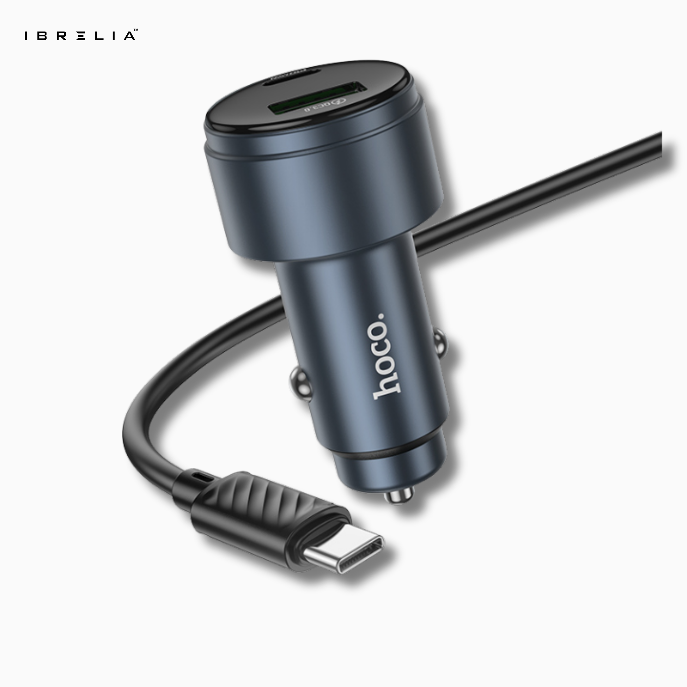 HOCO Z57B Glorious 63W Dual-Port Digital Display Car Charger Set (C to C) – PD45W + QC3.0 | IBRELIA™