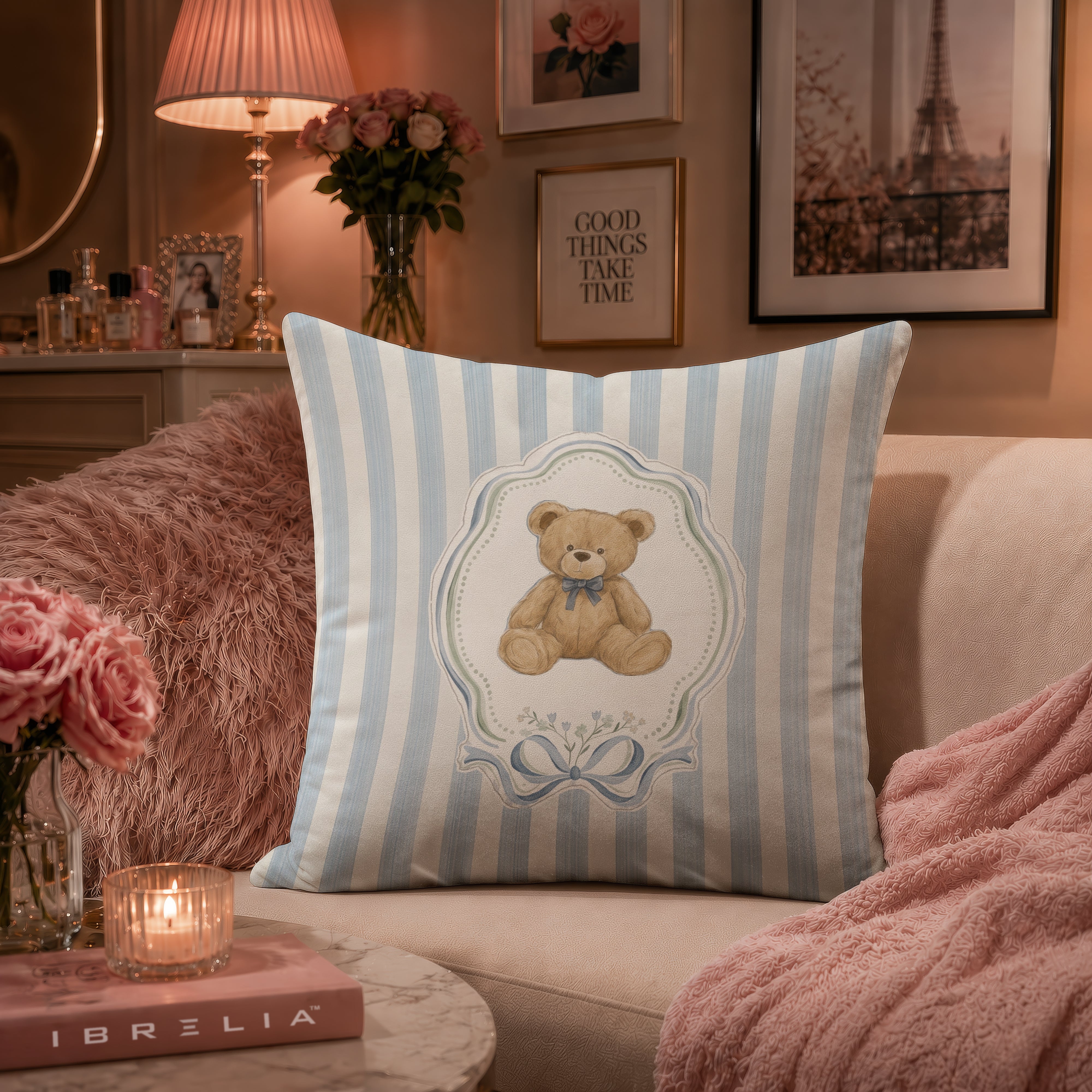 Cute Teddy Bear Baby Cushion | Premium Velvet Suede | Double-Sided Print