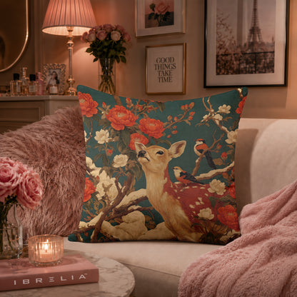 Vintage Woodland Deer Cushion | Premium Velvet Suede | Double-Sided Print