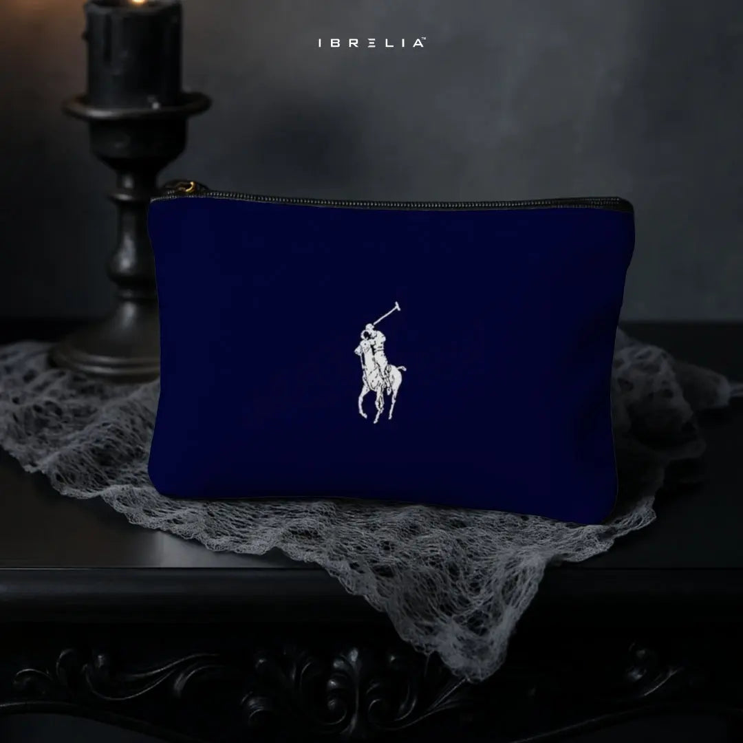 Equestrian Navy Jute Pouch — Premium Makeup Bag & Pencil Case