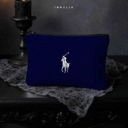 Equestrian Navy Jute Pouch — Premium Makeup Bag & Pencil Case